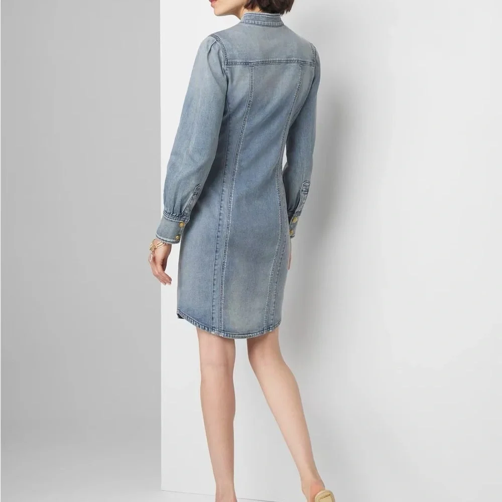 White House Black Market Denim Dress with Gold Accents - Picture 3 of 6